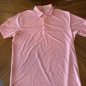 Peter Millar Summer Comfort Mens Golf Polo Performance Shirt Pink Striped READ‎